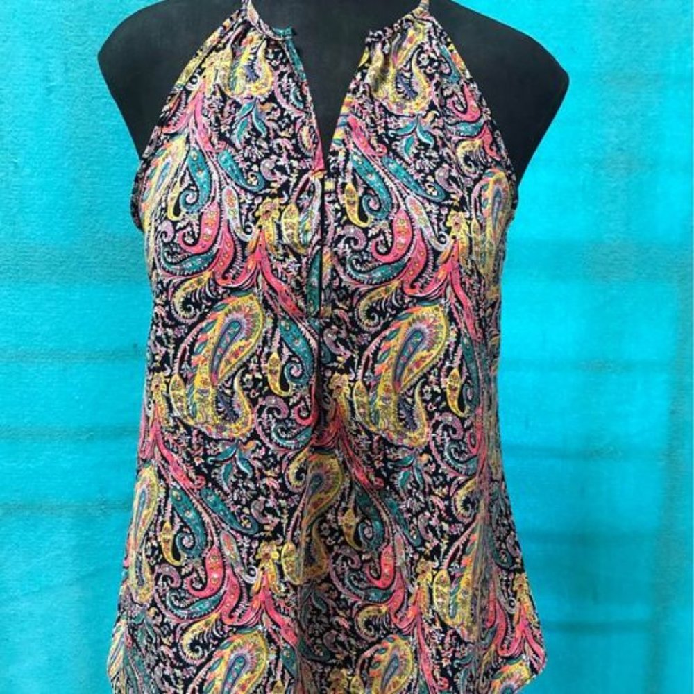 Bright and Airy Spaghetti Strap Racer Back Paisley Blouse, Size M